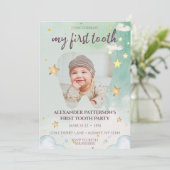 Eerste Tandfeest Schattigee Waterverf Sterren Baby Kaart (Staand voorkant)