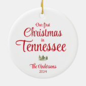Eerste Tennessee Kerstmis TN Rood Jaar Keepsake Keramisch Ornament (Achterkant)