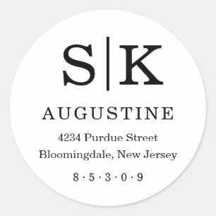 Eerste teruggaveadres voor monogram ronde sticker