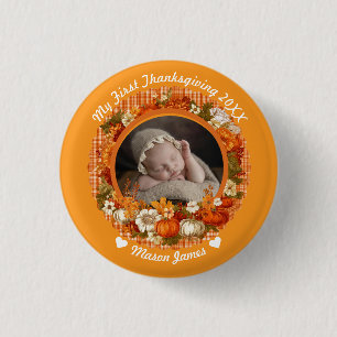 Eerste Thanksgiving herfst bloemenfoto van baby Ronde Button 3,2 Cm