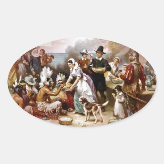 eerste Thanksgiving Ovale Sticker (Voorkant)