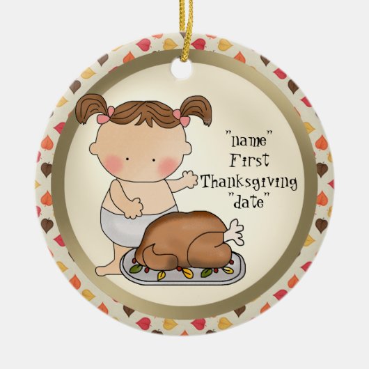 Eerste Thanksgiving Vakantiemmeisje Keramisch Ornament (Voorkant)