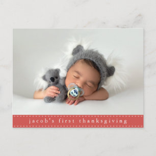 Eerste Thanksgiving van de baby met moderne lintfo Briefkaart