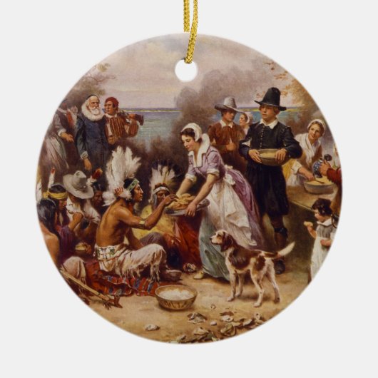 Eerste Thanksgiving van Jean Leon Gerome Ferris Keramisch Ornament (Voorkant)