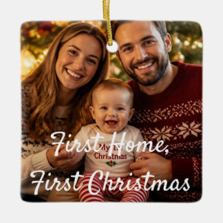 Eerste Thuis Eerste Kerstmis Familie Foto Robijnro Keramisch Ornament