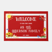 Eerste Thuis Welkom Landelijk Kip Rood Wit Deurmat (Voorkant)