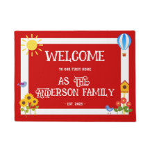 Eerste Thuis Welkom Typografie Zonnebloem Rood Wit