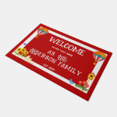 Eerste Thuis Welkom Vintage Ballonnen Rood Wit Deurmat (Schuin)