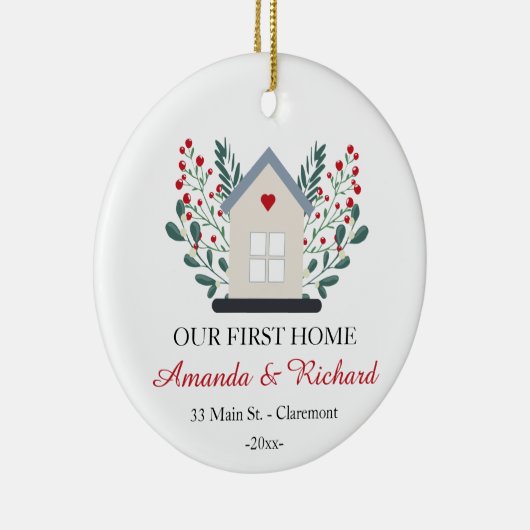 Eerste thuisgepersonaliseerde kerst keramisch ornament (Rechts)