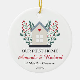 Eerste thuisgepersonaliseerde kerst keramisch ornament