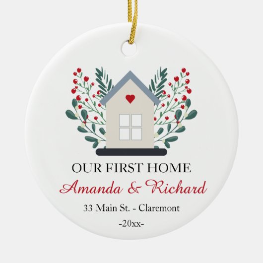 Eerste thuisgepersonaliseerde kerst keramisch ornament (Voorkant)