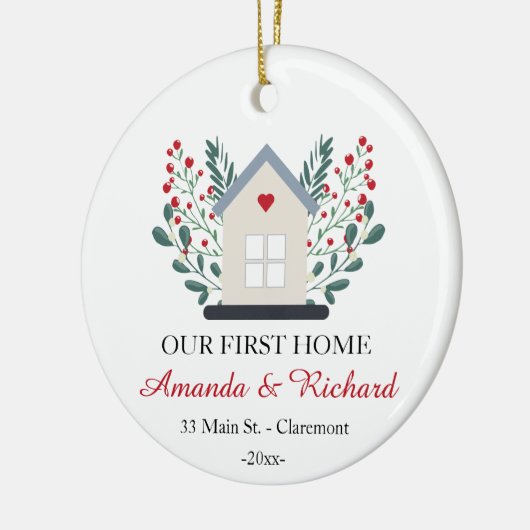 Eerste thuisgepersonaliseerde kerst keramisch ornament (Links)