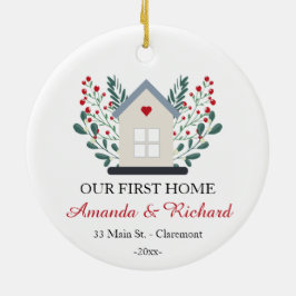 Eerste thuisgepersonaliseerde kerst keramisch ornament