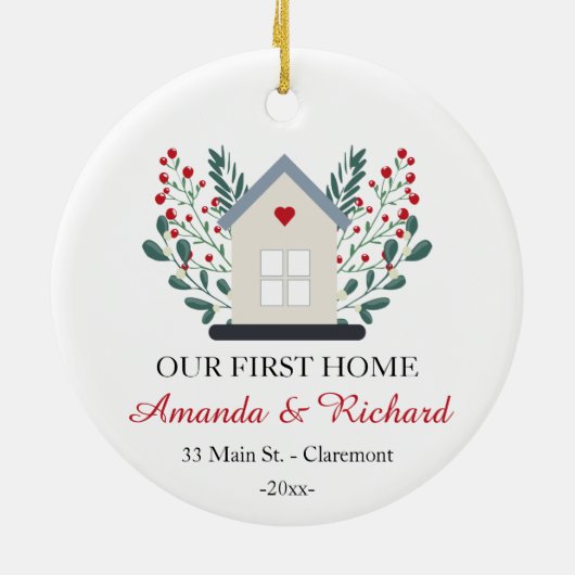 Eerste thuisgepersonaliseerde kerst keramisch ornament (Achterkant)