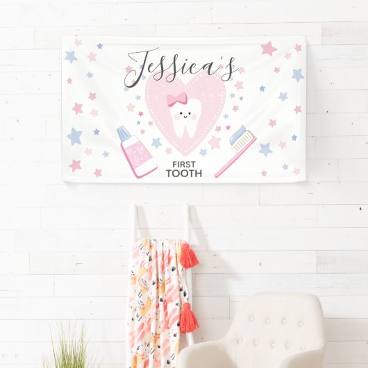 Eerste tienduizend babymeisje doudepartij bewerkba spandoek (Insitu)