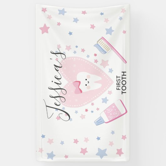 Eerste tienduizend babymeisje doudepartij bewerkba spandoek (Verticaal)