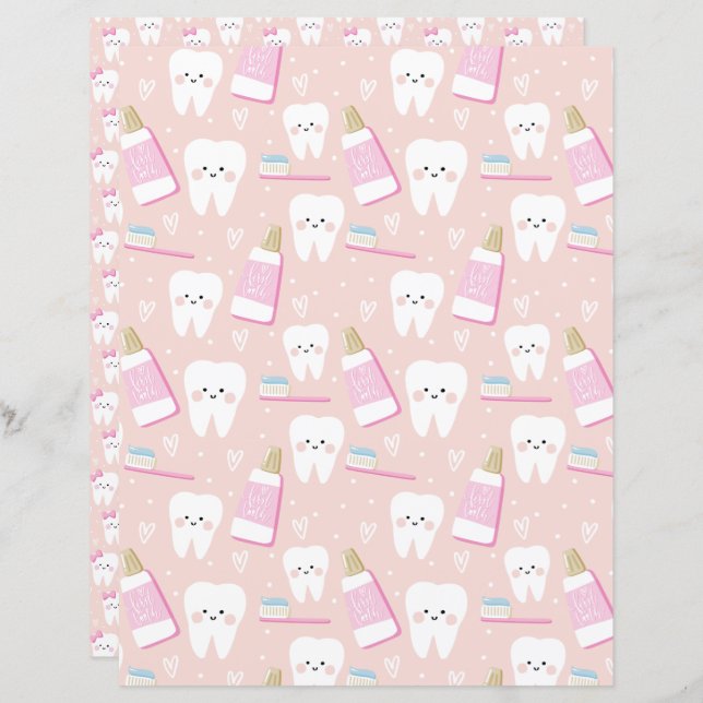 Eerste Tooth Baby Girl-scrapboogpapier (Voorkant / Achterkant)
