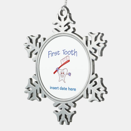 Eerste Tooth Tin Sneeuwvlok Ornament (Rechts)