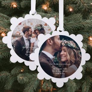 Eerste trouwdag 2 trouwfoto's Papier Kerstmis Ornament Kaart