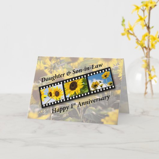 Eerste trouwdag dochter en schoonzoon Zonneschijn Kaart (Gele Bloem)