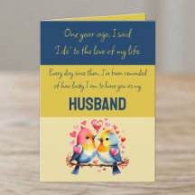 Eerste trouwdag husband blauwe gouden cute vogels