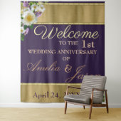 Eerste trouwdag welkom in goud geel wandkleed (In situ)