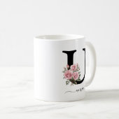 Eerste U Monogram Bloem Roze Rozen Mok (Voorkant rechts)