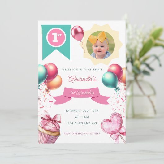 Eerste uitnodiging op de foto van Birthday (Staand voorkant)