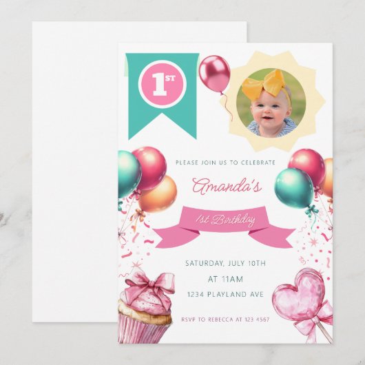 Eerste uitnodiging op de foto van Birthday (Voorkant / Achterkant)