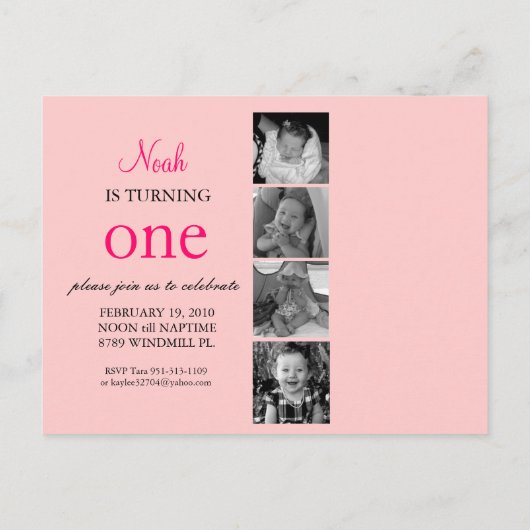 Eerste uitnodiging op de foto van Birthday Briefkaart (Achterkant)