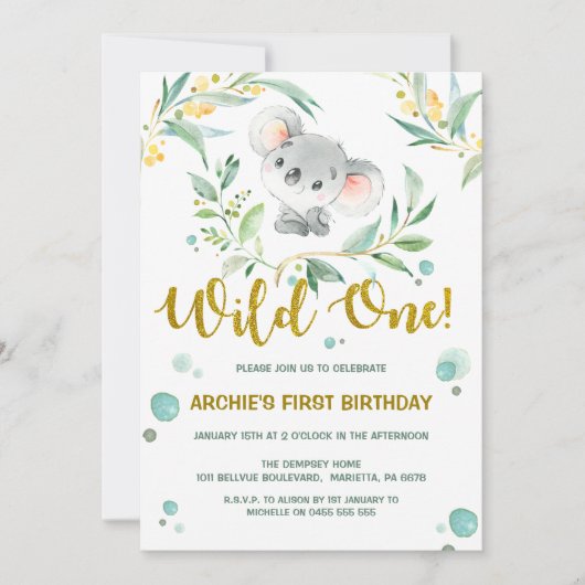 Eerste uitnodiging op zaterdag | Cute Koala Wild O (Voorkant)