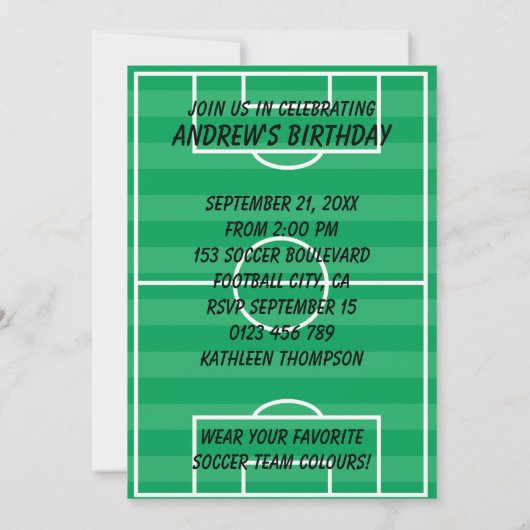 Eerste uitnodiging van Birthday Blue en White Socc (Achterkant)