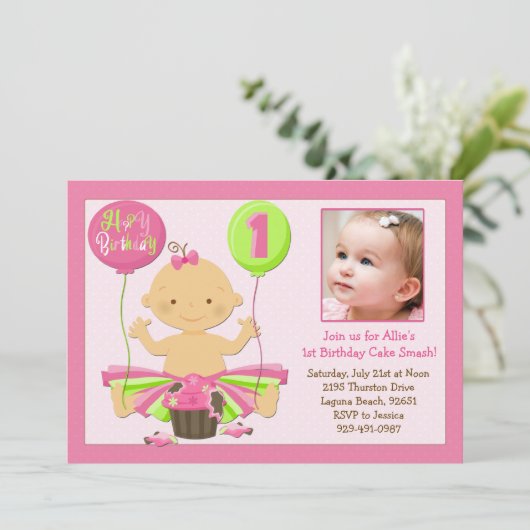 Eerste uitnodiging van Birthday Cake Smash Party (Staand voorkant)