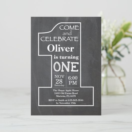 Eerste uitnodiging van Birthday Chalkboard (Staand voorkant)