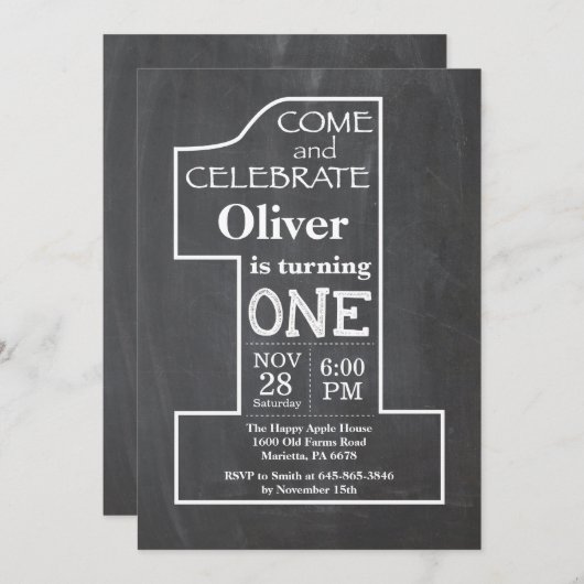 Eerste uitnodiging van Birthday Chalkboard (Voorkant / Achterkant)