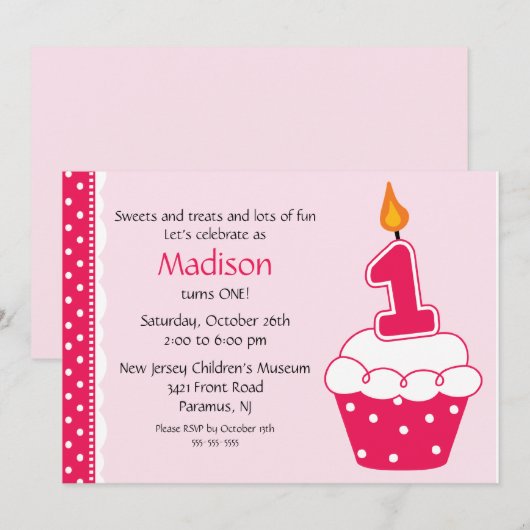 Eerste uitnodiging van Birthday Cupcake (Voorkant / Achterkant)
