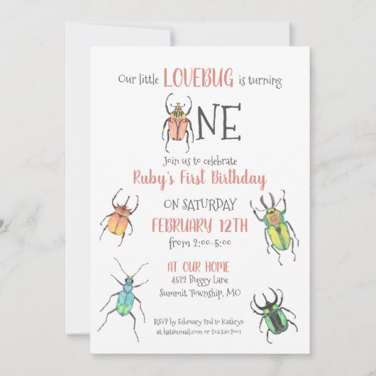 Eerste uitnodiging van Birthday Love Bugs (Voorkant)