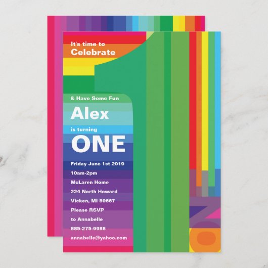 Eerste uitnodiging van Birthday Mod Rainbow (Voorkant / Achterkant)