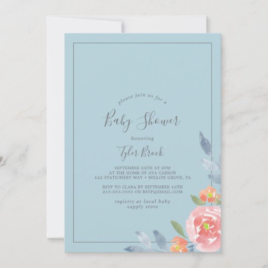 Eerste uitnodiging van Bloom Floral Baby shower (Voorkant)