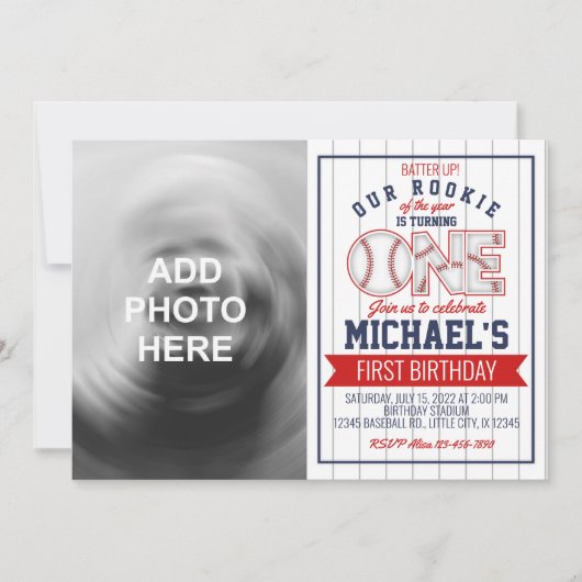 Eerste uitnodiging van de Baseball Birthday met fo (Voorkant)