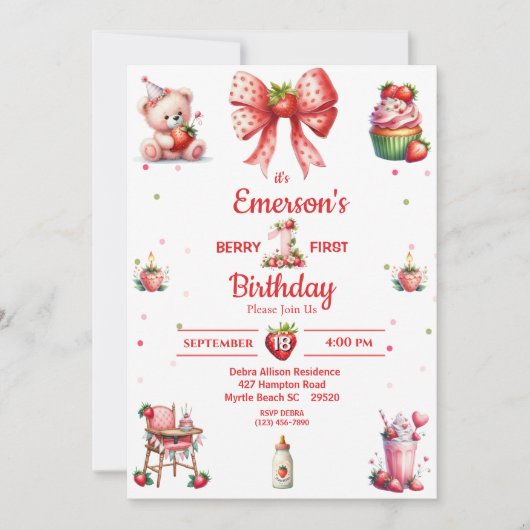Eerste uitnodiging van de Berry Birthday Strawberr (Voorkant)
