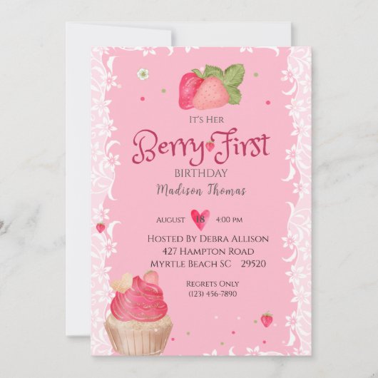 Eerste uitnodiging van de Berry Birthday Strawberr (Voorkant)