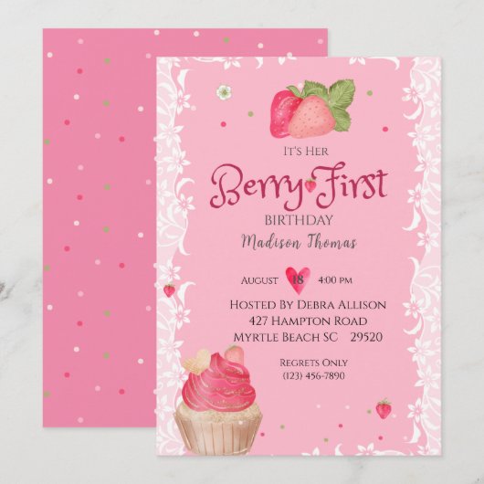 Eerste uitnodiging van de Berry Birthday Strawberr (Voorkant / Achterkant)