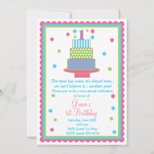 Eerste uitnodiging van de Birthday Cake Party (Voorkant)