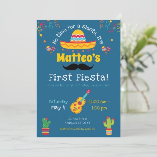 Eerste uitnodiging van de Birthday Fiesta Mexican  (Staand voorkant)