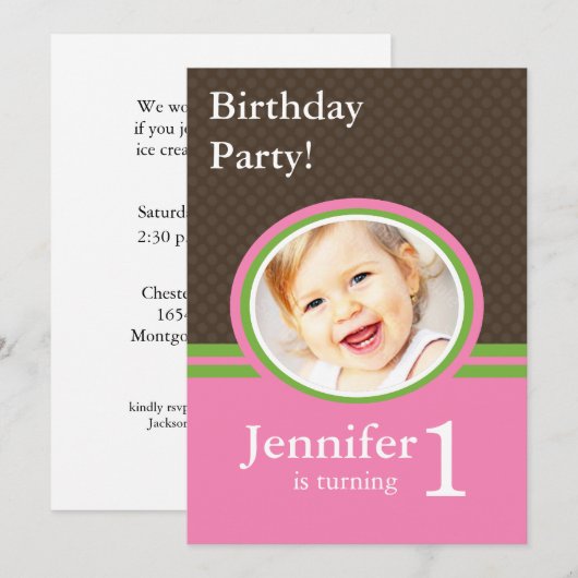 Eerste uitnodiging van de Birthday Party (Voorkant / Achterkant)