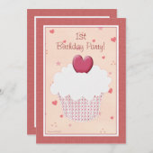 Eerste uitnodiging van de Birthday Party - Heart C (Voorkant / Achterkant)