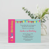 Eerste uitnodiging van de Birthday Party voor meis (Staand voorkant)