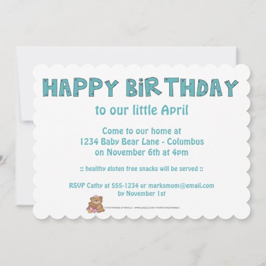 Eerste uitnodiging van de eerste Birthday Party va (Achterkant)