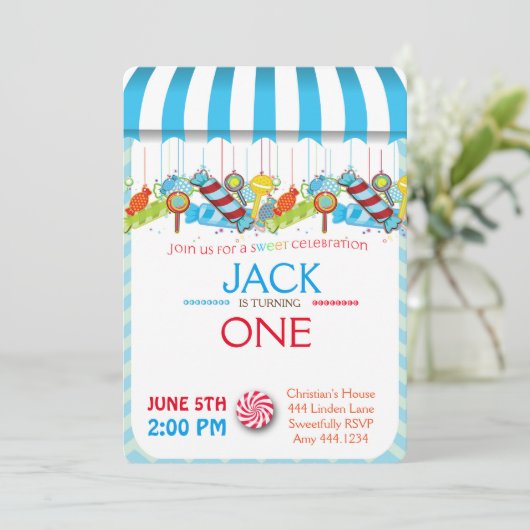 Eerste uitnodiging van de geboorte Candyland Boy (Staand voorkant)